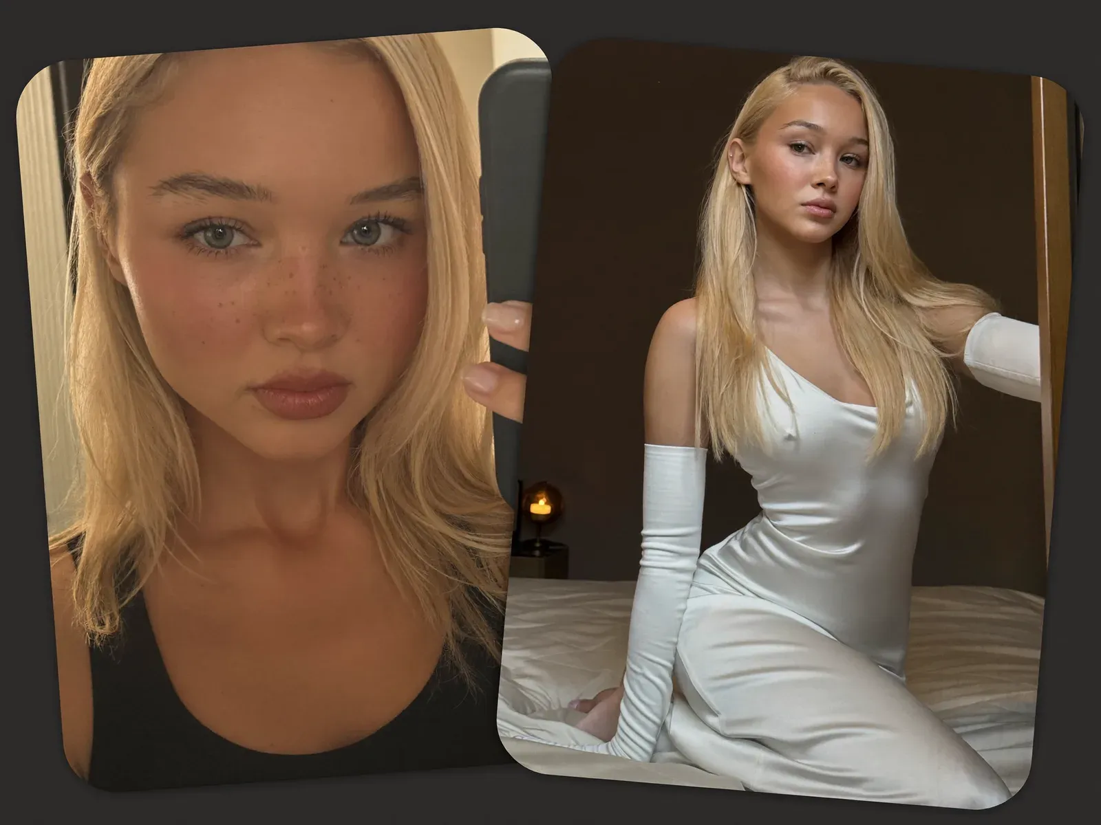 two AI-generated images of a female creator