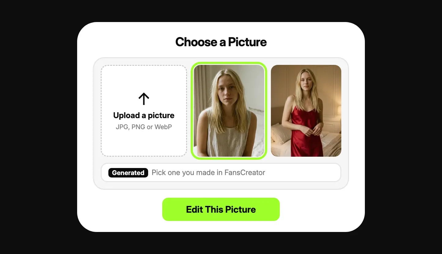 picture picker with an upload area and two generated images