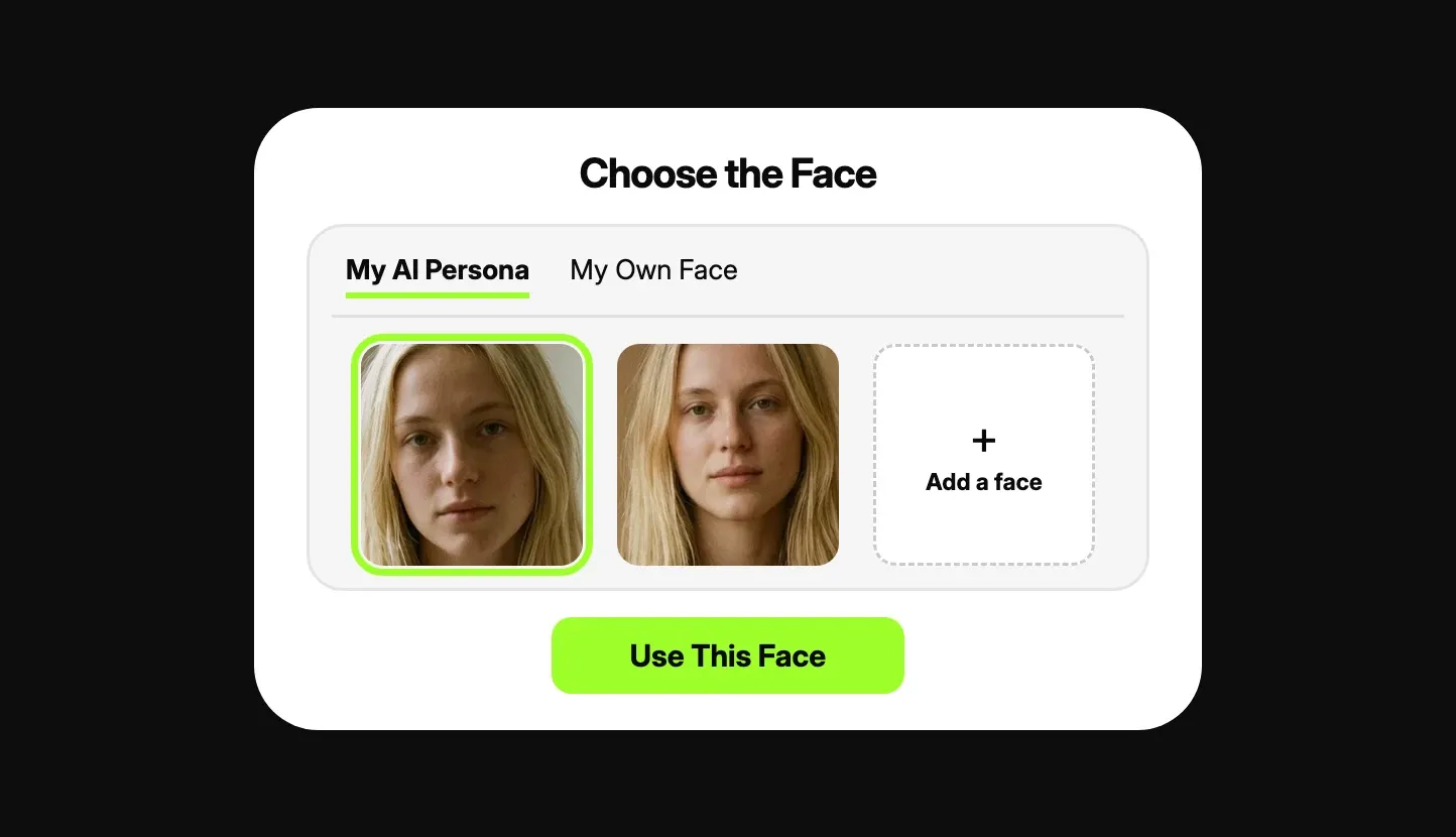 face picker with an AI persona face selected